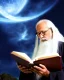 Placeholder: old man wizard with white reading a spellbook, long black robes, stars in the sky, fantasy, dragonlance, high detail,