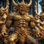 Placeholder: giant Golden demon statues, action scene, Professional photography, high contrast, bright vibrant colors, dark tone, high highlights, Intricate Patterns, Ultra Detailed, Luminous, Radiance, beautiful, Ultra Realism, Complex Details, Intricate Details, 8k, HDR, High Quality, Trending On Artstation, Sharp Focus, Studio Photo, Intricate Details,