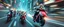 Placeholder: rocket ship scooter cat captain in high speed pursuit among neon rat cyber soldiers, with background motion blur