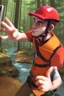 Placeholder: Red vested TF2 engineer taking a selfie at the forest