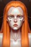 Placeholder: fantasy setting, woman with orange and white hair, tall and frail, soft facial traits, well outlined lips