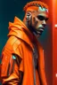 Placeholder: Chris brown dressing in orange, cyberpunk, ultra realistic