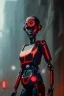 Placeholder: Beautiful portrait of red girl robot, post-apocalypse cybernetic in a cyberpunk city, sci-fi fantasy style, 8k,dark