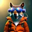 Placeholder: Squirrel toddler, smile, steampunk headphone, sunglass, gangsta neckless, full body, orange puffer jacket, tokio background, dramatic lighting, hyper realistic, unreal engine 5, 16k