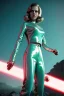 Placeholder: Ultra Realistic retro sci-fi portrait image from 1960, spaceship, sweet young Jane Fonda, tight latex suit, lightsaber fighting stance, soft color, highly detailed, unreal engine 5, ray tracing, RTX, lumen lighting, ultra detail, volumetric lighting, 3d, finely drawn, high definition, high resolution.