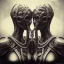 Placeholder: two viking girls kissing each other, hr giger, scary, steam punk, realistic, made in octane, cinematic, ultra-realistic, extremely detailed octane rendering, 8K, VRAY Super Real ar 2:3, dof photorealistic futuristic 50mm lens hard lighting dark gray tintype photograph, realistic lighting, sepia color