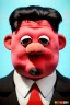 Placeholder: Waist up muppet Portrait, Kim Jong-un muppet doll, black suit, photo studio, red background, unreal engine 5, concept art, art station, god lights, ray tracing, RTX, lumen lighting, ultra detail, volumetric lighting, 3d.