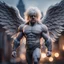 Placeholder: boris johnson grey angel with muscles and big wig, Guiding souls through twilight, where the shadows flee In this realm of aftermath, phantoms softly tread Following the will-o-wisp, where the lost are led ,bokeh like f/0.8, tilt-shift lens 8k, high detail, smooth render, down-light, unreal engine