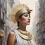 Placeholder: [Part of the series by Jean-Paul Mousseau] In a bustling city, a woman resembling Athena emerges, exuding wisdom and strength.