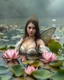 Placeholder: Lens focus DSLR Camera Photography full length image beautiful humanoid Russian Pretty Girl as A Fairy Queen sorrounded full of lotus flowers leaves plenty,fullbody pretty fairy lady drown into the river swim on swampriver and the wonderful river sorrounded birds and flowers, morning heavy fog and smokes background,realistic potrait photoshoot experiences photographer