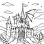 Placeholder: bold and easy fantasy dragon on the castle coloring page. Each has very thick black outlines, making the details simple and fun to color.