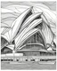 Placeholder: a coloring page, depicting the Sydney opera house, black and white, line art, outline, highly defined lines, hand drawn, grayscale