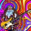 Placeholder: TRIPPY, ACID, LSD, WOODSTOCK, hippie Santa playing electric guitar, psychedelic, peace sign, MUSHROOMS, dreadlocks