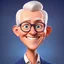 Placeholder: a portrait of smiling wise western man. caricature. white short hair. light skin. blue eye pupils. elips eyeglasses, silver frame. oblong face shape. wear navy blue formal dress. pixar style. 3D. 4k. portrait. highly detailed. sharp focus. high resolution. full color. cinema lighting. with food background