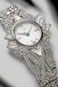 Placeholder: White gold engraved wristwatch containing white crystal jewels in the shape of a lily White background