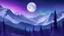 Placeholder: white moon, snowy mountain, starry night sky, dark forest background, purple and blue gradient, foggy dusk, aurora borealis