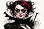 Placeholder: create a wild caricature of Maisie Williams as a savage, ravenous, gothpunk vampire girl with highly detailed and refined facial features and hair, clothed in an ornate Gothic rags and fishnet stockings, in the caricature cartoon style of Gerald Scarfe and Ralph Steadman, precisely drawn, boldly inked, vividly colored, 4k