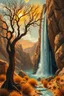 Placeholder: Hieronymus Bosch Style high quality picture waterfall in the desert sunny hot atmosphere dry tree