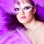 Placeholder: A beautiful portrait of a cute woman purple color scheme, high key lighting, volumetric light high details with white stripes and feathers and celtic paterns