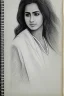 Placeholder: Pencil sketch of Young woman , nurse , Arab features,sad, long wavy hair, full body، on lined paper