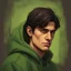 Placeholder: A dark-haired man, brown eyes, green hoody, Oil portrait, lichtenstain style, comic style