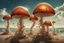 Placeholder: Standing on a beach of an alien world, mushrooms with jellyfish tentacles in the sky, photorealistic, Deep Colour, Fantastical, Intricate Detail, sunshine