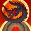 Placeholder: Ukiyo-e painting of a red dragon flying around a sun