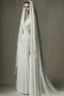 Placeholder: Long Luxurious White Wedding Dress Similar to the Greek era with a long veil and long black hair Photorealistic