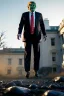 Placeholder: Ultra realistic image, Donald trump zombie, zombie performance, suit, skull, blood, torn arm, night, walking twisted, waist up view, thriller style, dark ambient, highly detailed, White House background, concept art, unreal engine 5, ray tracing, RTX, ultra detail, volumetric lighting, high definition, high resolution.