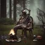 Placeholder: old zombie sitting near campfire, scary, steam punk, realistic, made in octane, cinematic, ultra-realistic, extremely detailed octane rendering, 8K, VRAY Super Real ar 2:3, dof photorealistic futuristic 50mm lens hard lighting dark gray tintype photograph, realistic lighting, sepia color