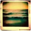 Placeholder: Photographic, Sea, soft waves, polaroid with damaged border, 1968, sunset, tape