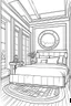 Placeholder: "Time-Travel Themed Suites: Step into the Past and Future within the STAR Hotel." each unique, flat vector, full view, only draw lines, clean line art, –no sketch, white background, minimalistic black lines, minimal black color, coloring page, thin black line art, perfect shape, perfect clear lines,