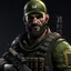 Placeholder: captain price from call of duty in the style of cyber punk