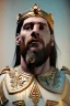 Placeholder: Ultra Realistic image, sculpture, white marble material with gold veins, Lionel Messi, gold laurel leaves crown, gold ornaments, Renaissance style, sun rays background, waist up portrait, epic, celestial, cinematic lighting, God lights, 4k resolution, smooth details, soft lighting, unreal engine 5, art station, substance 3d.