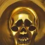 Placeholder: a gold skull with three eyes and sharp pointed teeth