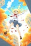 Placeholder: Blonde girl fall from sky. Anime style