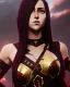 Placeholder: full body picture of a young woman with long brown hair, fantasy, dark, wearing black and red leather fantasy armor, evil, red eyes, smirk, confident, arrogant, anime, high resolution, hi res, detailed, intricate, fighting, warrior, detailed background, 8k resolution