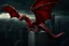 Placeholder: red dragon on top of a building wings outstetched dark fantasy lightening