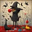 Placeholder: Horror surreal composition by Joan Miro and Salvador Dali, Abstract yarn art Plague Doctor feeding cartoon birds, surreal 3D abstract crochet art, heavy yarn textures, absurd knitted absurdities, weirdcore, Dada movement abstract art