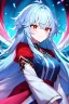 Placeholder: girl, masterpiece, best quality, cinematic lighting, detailed outfit, vibrant colors, perfect eyes, light blue hair, long hair, vibrant red eyes, messy hair, angry, ice magic,