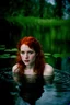 Placeholder: Peppery Lorraine age 28, feather soft, pouty, redhead, water nymph in a pond, high res, perfect, fairy wings, Portra160 Film