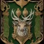 Placeholder: coat of arms of an elvish forest city with a stag on it, very detailed