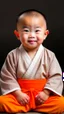 Placeholder: A 3-year-old monk boy with round cheeks, sitting, looking at the camera, light gray monk costume with white neckline, cute and cute, masterpiece, high quality, highly detailed.