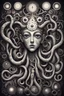 Placeholder: religious symbols, many eyes, humanoid figure, tentacles