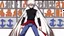 Placeholder: Satoru Gojo is a young tough guy white hair blue eyes black turtleneck without arms white loose pants in a defensive pose