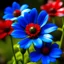 Placeholder: Blue flowers, red nose