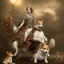 Placeholder: Portrait of queen elizabeth riding a corgi by seb mckinnon