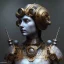 Placeholder: a greek marmor statue of athena, steam punk, scary, horror, realistic, made in octane, cinematic, movie, CGI, ultra-realistic, extremely detailed octane rendering, 8K, VRAY Super Real ar 2:3, dof photorealistic futuristic 50mm lens hard lighting dark gray tintype photograph, realistic lighting, sephia colors