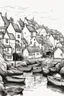 Placeholder: English fishing village blotchy ink minimalist loose outline sketch