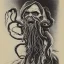 Placeholder: Picture of Cthulhu with white skin and a beard made of fleshy tentacles as a Russian Orthodox nosferatu vampire with yellow eyes and vampire fangs